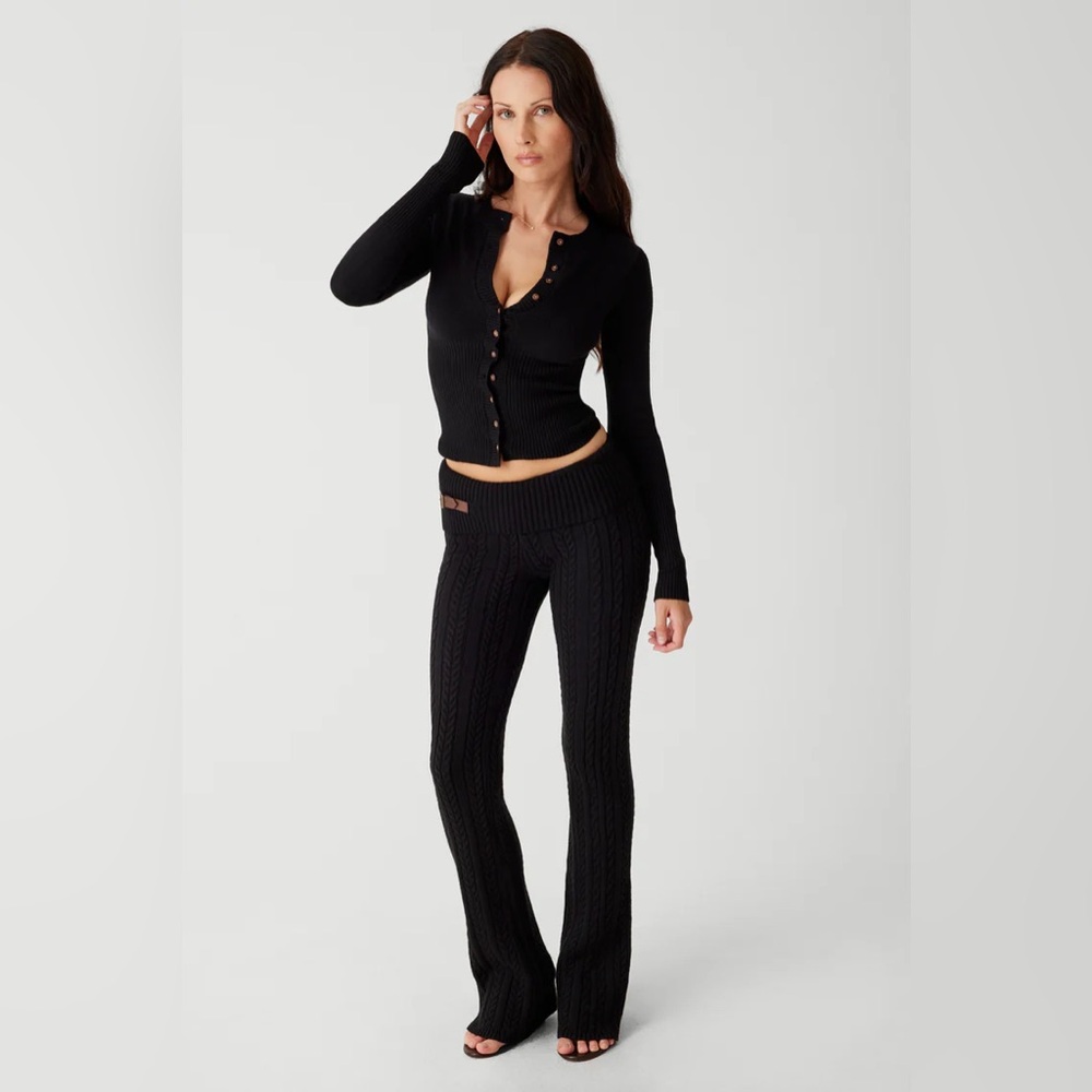 Frankie's Bikinis Black Cable Knit Leg Pants and Cardigan Matching Set